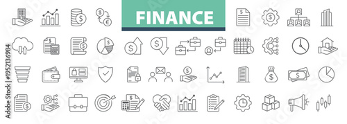 Finance and Money line icons set. Finance Outline icons collection. Business, Money, invoice, Profit, Investment, loan symbols. Stock Vector