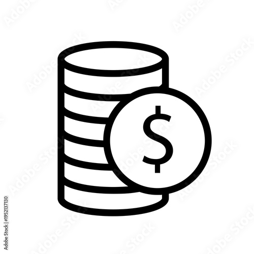 Funds icon vector. Coin stack icon with a dollar sign on white background.