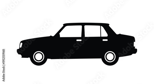 Vector illustration monochrome silhouette of a four-door sedan car on white background