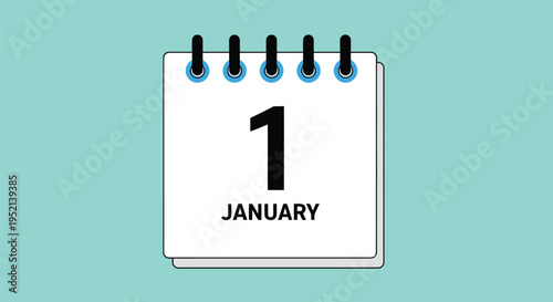 Vector illustration minimal colorful calendar page with January 1st on a blue background
