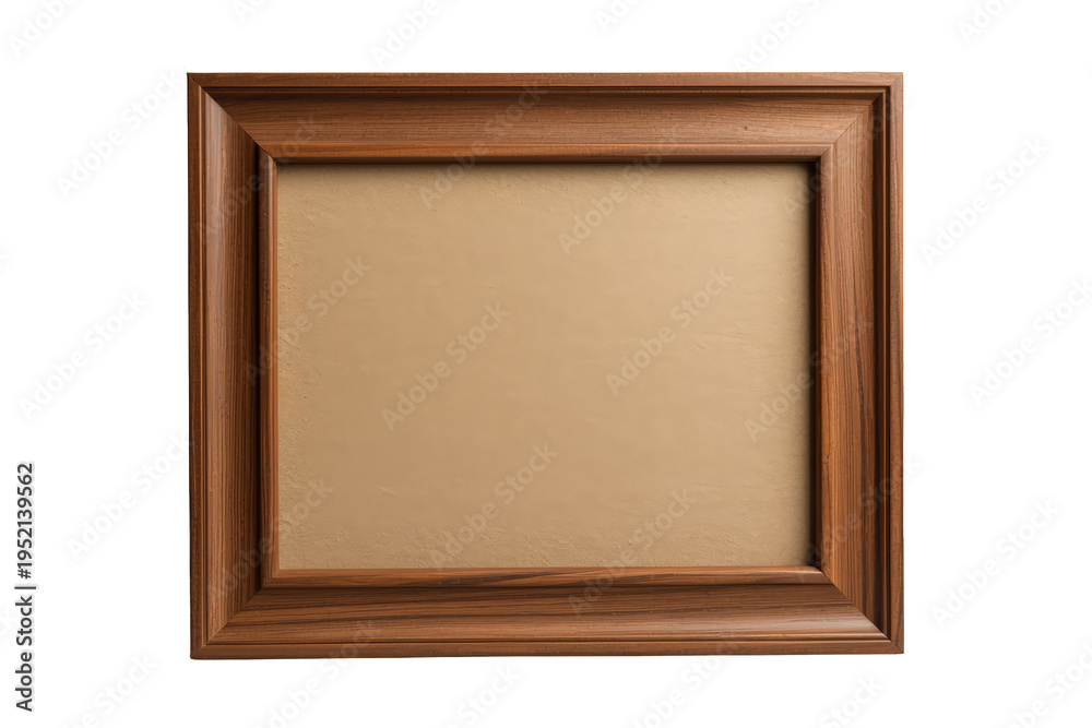 Fototapeta premium Empty wooden picture frame with blank brown canvas, classic design for home decor, transparent background