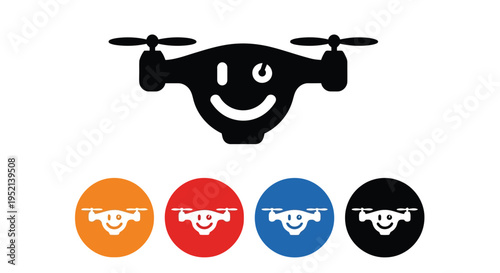Vector illustration colorful drone icons with smiley faces in modern flat style on isolated background