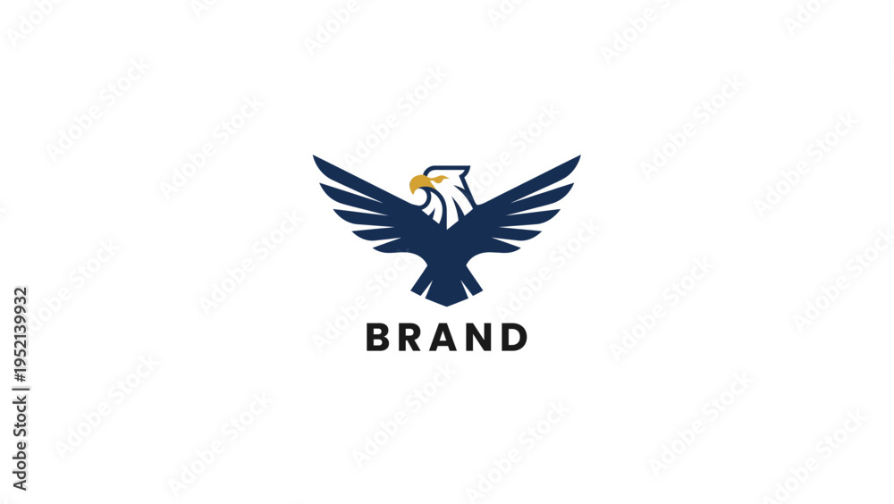 Fototapeta premium Professional vector illustration of a majestic blue and gold eagle soaring with widespread wings, embodying strength, freedom, and leadership, ideal for a modern business brand or sports team emblem