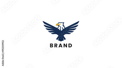 Professional vector illustration of a majestic blue and gold eagle soaring with widespread wings, embodying strength, freedom, and leadership, ideal for a modern business brand or sports team emblem
