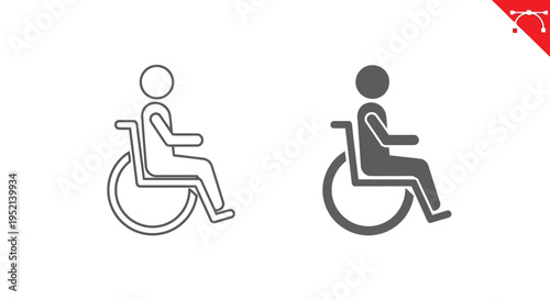 Vector illustration of Two People in Wheelchairs on White Background with Gray and Red Accents