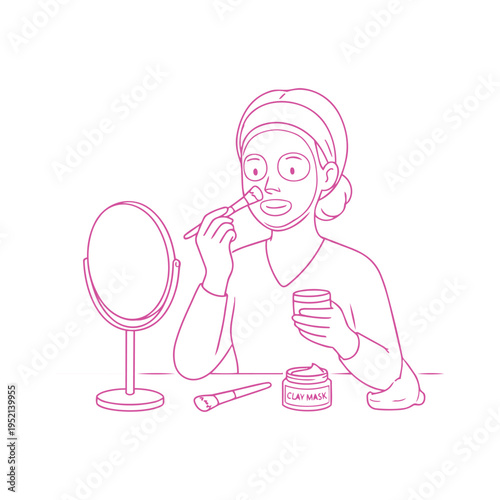 Woman facial mask skincare line icon. Vector illustration isolated on white background.