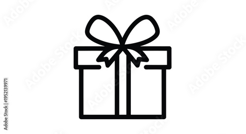 Vector illustration monochrome minimal gift box icon with black outline and white background