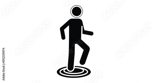 Vector illustration monochrome silhouette of person running with circular motion lines underneath feet isolated