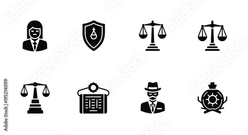 Vector illustration monochrome minimal icons of law and security on white background