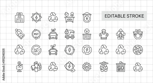 Vector illustration of Colorful Eco-Friendly Icons on Grid Background for Infographics and Presentations