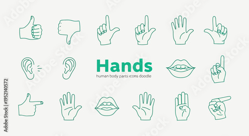 Vector illustration richly Colorful Doodle of Various Human Hands and Facial Expressions