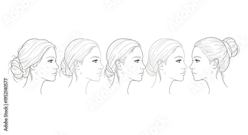 Vector illustration of Five Women with Different Hair Styles in Profile View