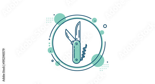 Vector illustration colorful pocket knife with corkscrew in circle frame on white background for infographic