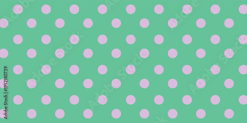 Pink polka dot pattern on green background . Polka dot background . Vector illustration