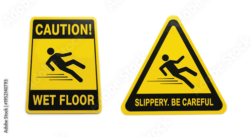 Vector illustration warning signs for slippery floor with caution and careful messages in yellow color