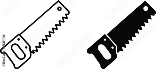 Hand Saw Icons in Outline and Silhouette Styles, vector, illustration, silhouette.