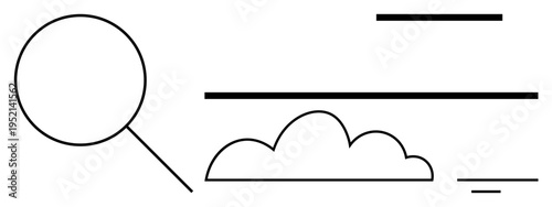 Data analysis concept. Abstract magnifying glass and cloud data insights and research. Data analysis focuses on cloud computing, organization, and exploration. For technology, business, research