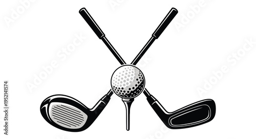 Vector illustration of Golf Clubs and Ball on Isolated White Background