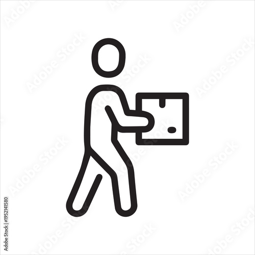 Person carrying package, linear icon. Delivery service and manual handling. Line with editable stroke.