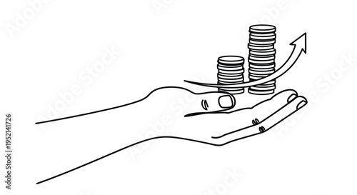 Vector illustration colorful of hand holding growing coins with upward arrow