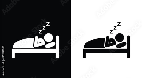Vector illustration monochrome minimal person sleeping peacefully on bed with zzz