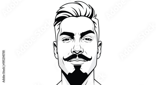 Vector illustration detailed of a Stylish Man with Mustache and Modern Hairstyle Isolated on White