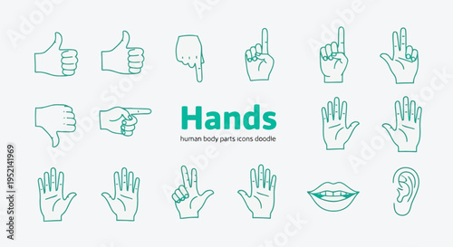 Vector illustration of Colorful Hand Gestures and Body Part Icons Set