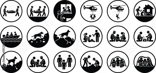 Universal Emergency Response, Search and Rescue, and Humanitarian Aid Icon Set