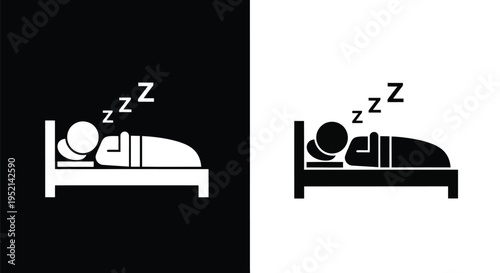 Vector illustration monochrome minimal person sleeping peacefully in bed with zzz