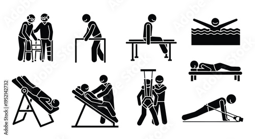Vector illustration of Various Physical Therapy and Rehabilitation Exercises and Activities