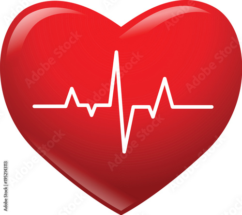 Red heart with ECG heartbeat line isolated on white background, cardiology and heart health monitoring concept illustration for healthcare medical services hospital campaign and wellness design PNG