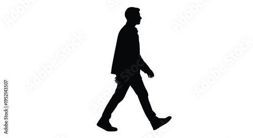 Vector illustration monochrome silhouette of a person walking alone on white background with minimal details
