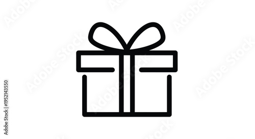 Vector illustration monochrome minimal gift box icon with ribbon bow on top isolated on white background