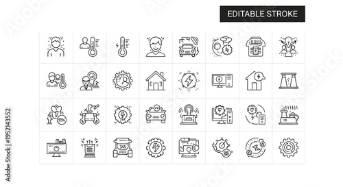 Vector illustration of Colorful Business and Technology Icons in Detailed Style