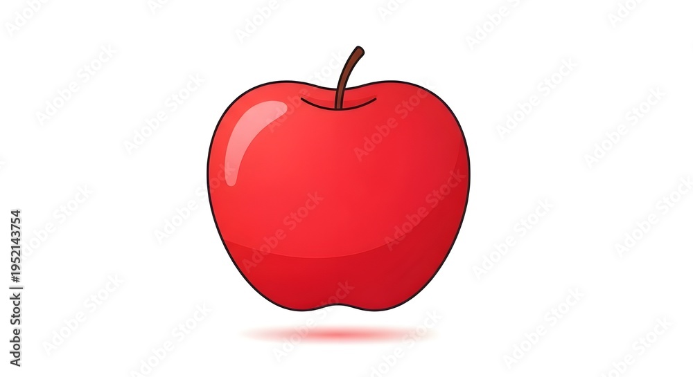 Obraz premium Glossy Red Apple Illustration - Healthy Fruit Icon on White Background