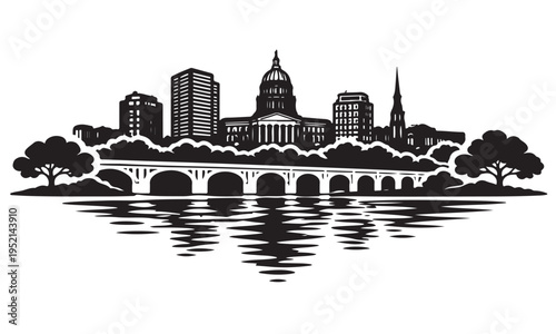 Photos Harrisburg Skyline Silhouette with Scenery, Silhouette Vector, Isolated on White