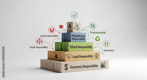 Corporate Social Responsibility Pyramid Explained with Clear Icons Representing Ethical Business and Sustainability Concept.