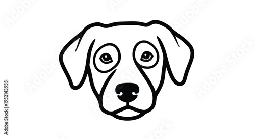 Vector illustration monochrome minimal dog face with surprised expression on white background