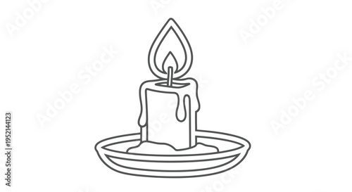Vector illustration minimal line art of a burning candle in a holder on white background