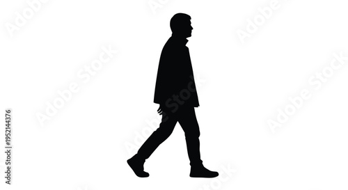Vector illustration monochrome silhouette of a person walking alone on a white background slowly