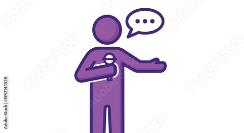 Vector illustration richly Colorful Flat of Person Talking with Speech Bubble in Purple