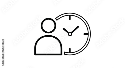 Vector illustration monochrome person waiting by clock minimal isolated monochrome