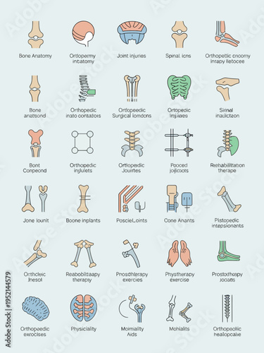 Orthopedic Medical Icon Set for Bone Joint and Spine Health
