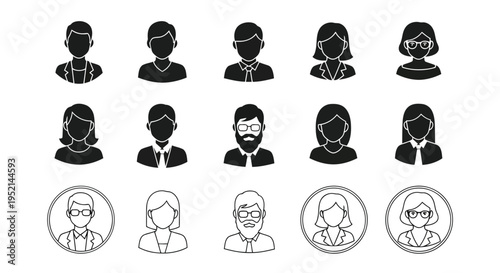 Vector illustration of Diverse Business People Icons in Richly Colorful Flat Style