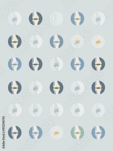 Medical Knee Joint Icon Set Representing Orthopedic Health and Pain