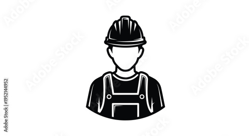 Vector illustration monochrome minimal of a faceless worker in a hard hat and overalls