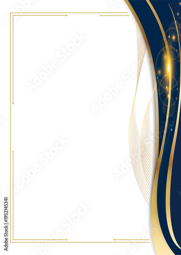 Elegant golden certificate background frame with a luxurious blue and gold wavy border design.