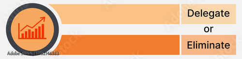 Business management banner with growth chart delegate or eliminate options