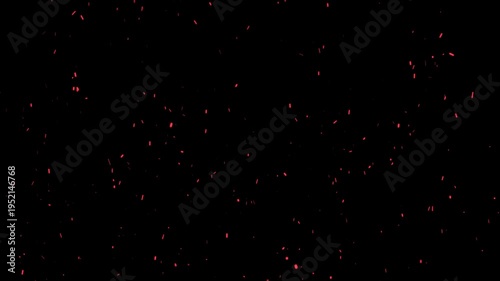 Red Fire Sparks and Burning Embers Rising on Black Background, Anime Style Glowing Orange Particles Loop, Cinematic Hot Coals Flying in the Air, 4K VFX Motion Graphics Overlay for Composite Rendering