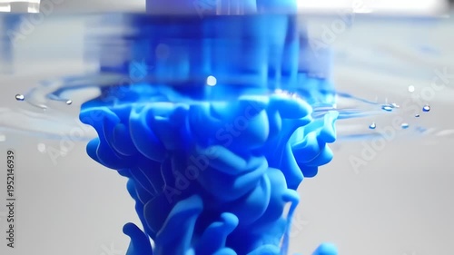 Deep Blue Liquid Ink Cloud Slowly Dissolves in Clear Water Slow Motion Macro Shot